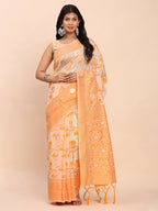 Shree Shyam Fashion Linen Cotton Orange Saree | Grocsy