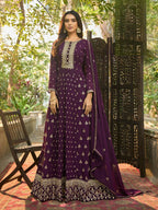 Purple Heavy Faux Georgette Anarkali Embroidered Kurta Set - Dhvani | Grocsy