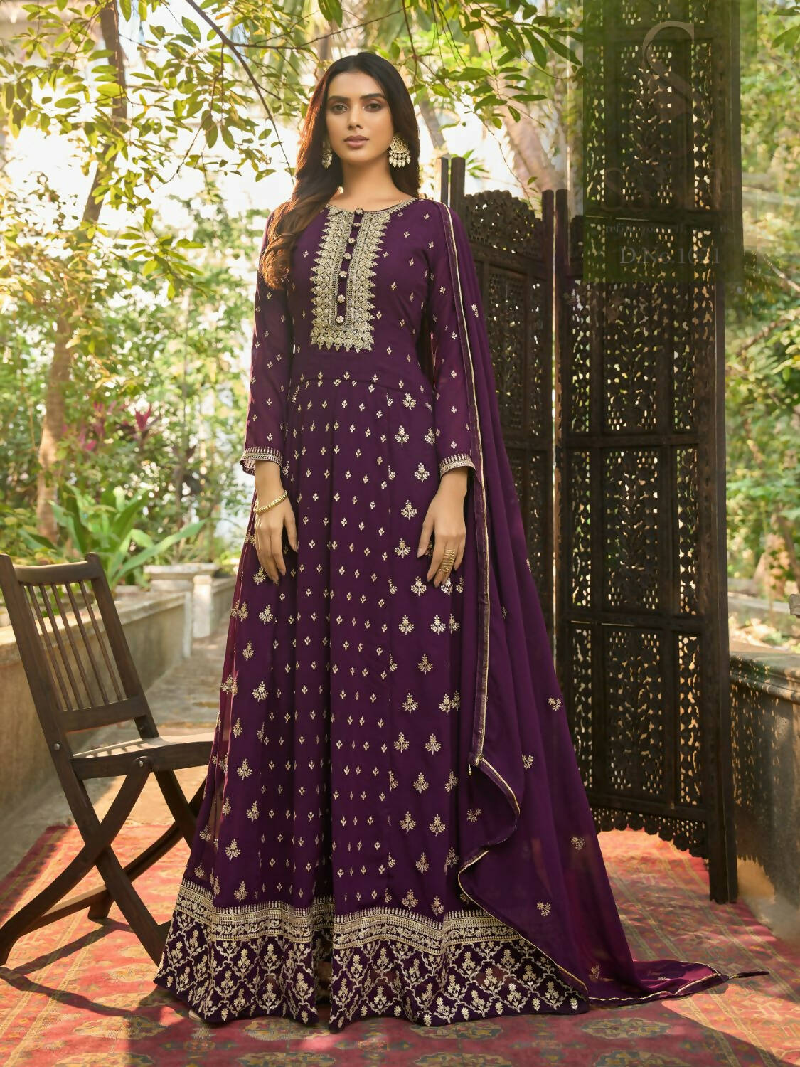 Purple Heavy Faux Georgette Anarkali Embroidered Kurta Set - Dhvani | Grocsy