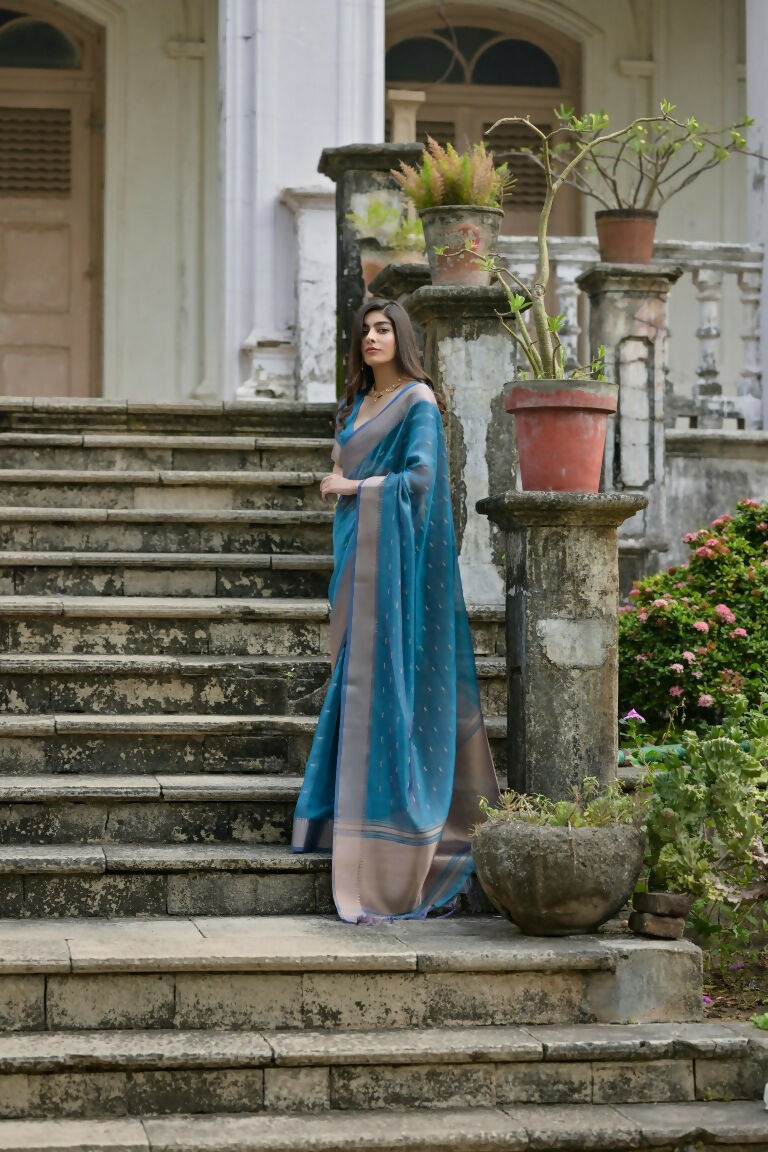 Firozi Kalyani Silk Woven Design Saree - Priyalaxmi | Grocsy