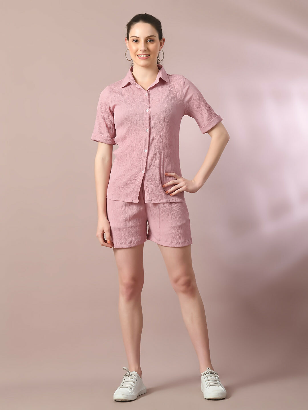 Myshka Women's Pink Solid Regular Fit Shirt | Grocsy