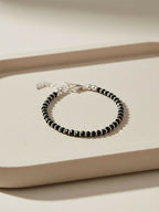 NVR Women Silver Plated Black Beaded Adjustable Bracelet | Grocsy