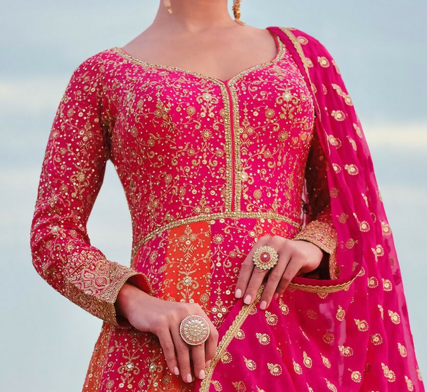 Vastranavya Pink Embroidered Sequence work Georgette Anarkali Suit | Grocsy