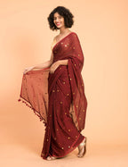 Suta Maroon Embellished Sequinned Pure Cotton Saree | Grocsy