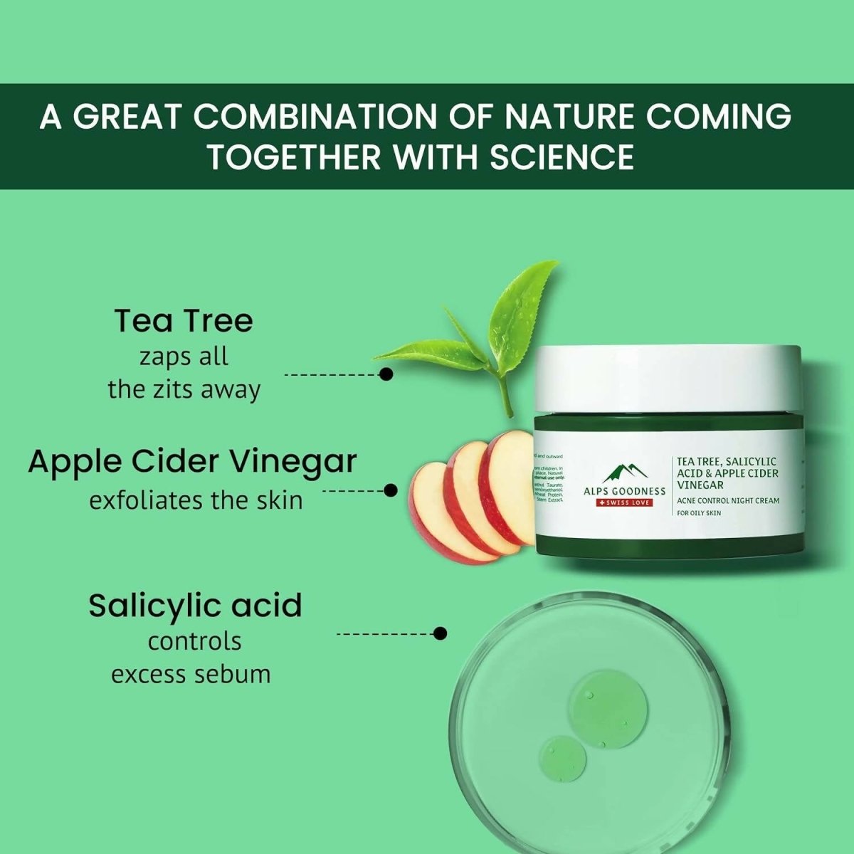 Alps Goodness Tea Tree, Salicylic Acid & Apple Cider Vinegar Acne Control Night Cream | Grocsy