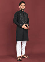 Prazu Fashion Black Soft Silk Real Mirror Work Kurta | Grocsy