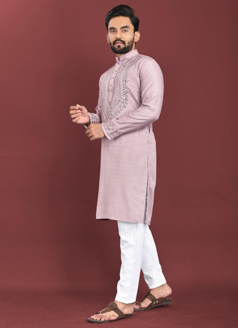Prazu Fashion Onion Pink Soft Silk Real Mirror Work Kurta | Grocsy