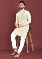 Prazu Fashion Off White Soft Silk Real Mirror Work Kurta | Grocsy