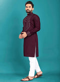 Prazu Fashion Wine Soft Silk Real Mirror Work Kurta | Grocsy