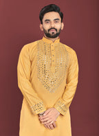Prazu Fashion Yellow Soft Silk Real Mirror Work Kurta | Grocsy