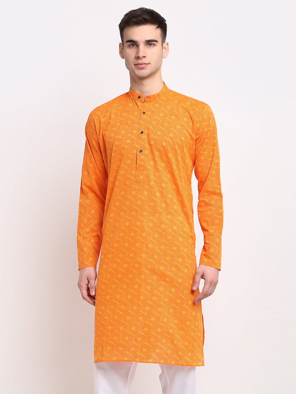Jompers Men's Yellow Cotton Printed Kurta Only | Grocsy