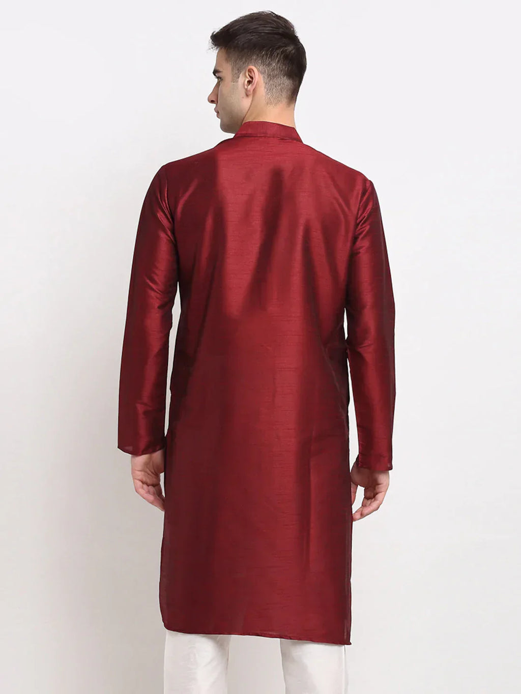 Jompers Men's Maroon Solid Dupion Silk Kurta Only | Grocsy