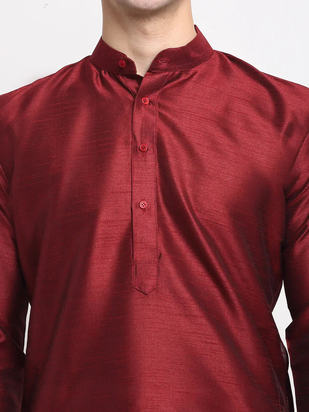 Jompers Men's Maroon Solid Dupion Silk Kurta Only | Grocsy