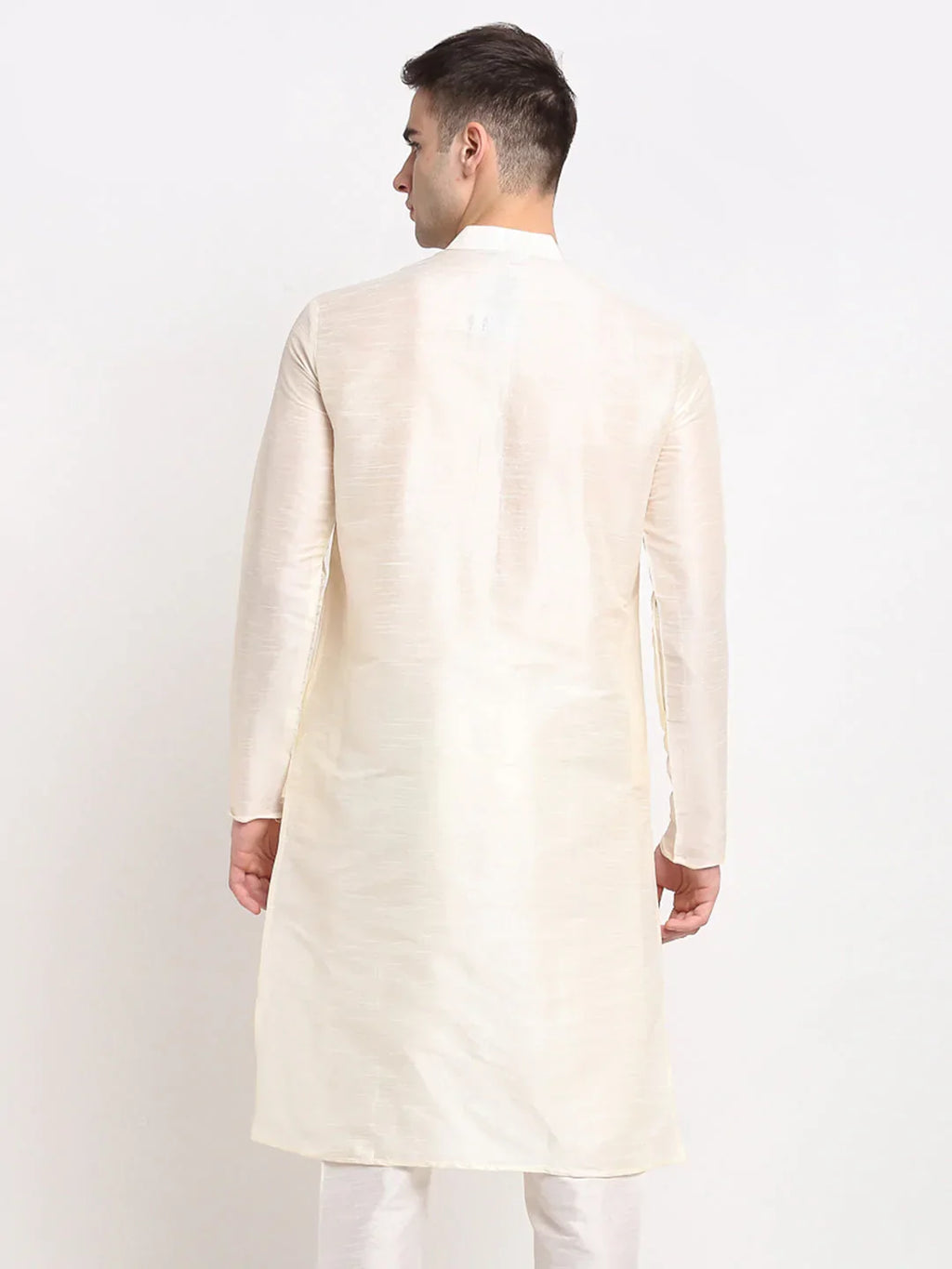 Jompers Men's White Solid Dupion Silk Kurta Only | Grocsy
