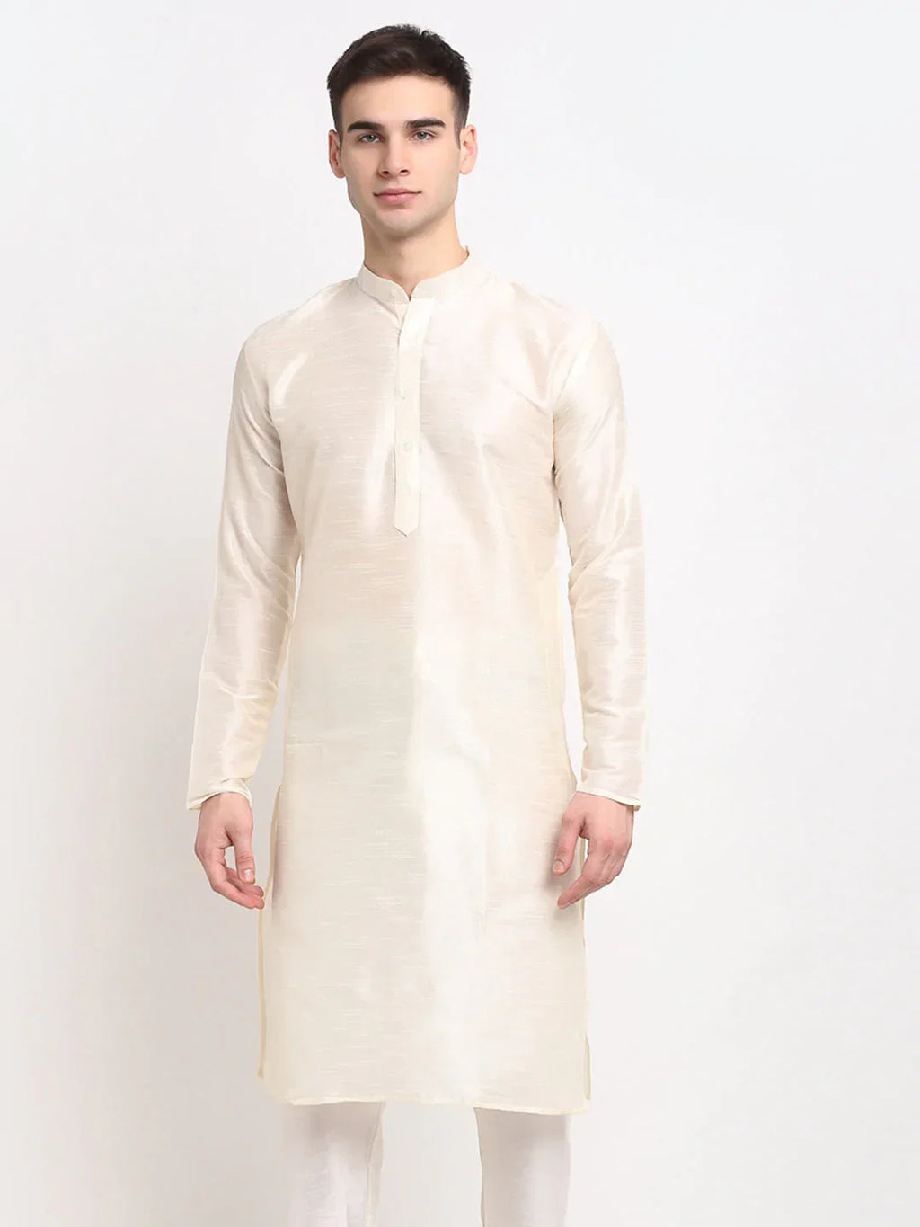 Jompers Men's White Solid Dupion Silk Kurta Only | Grocsy