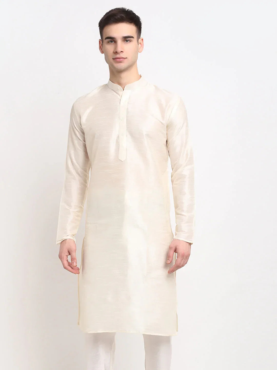Jompers Men's White Solid Dupion Silk Kurta Only | Grocsy