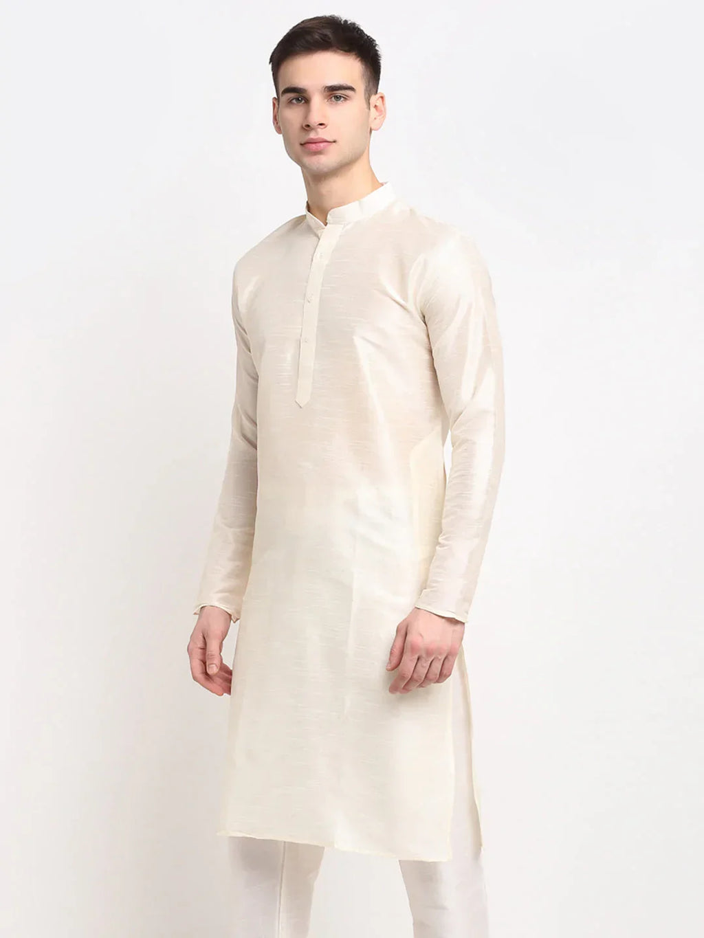 Jompers Men's White Solid Dupion Silk Kurta Only | Grocsy