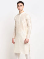 Jompers Men's White Solid Dupion Silk Kurta Only | Grocsy