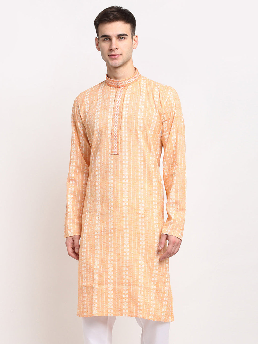 Jompers Men's Woven Kurta - Orange | Grocsy