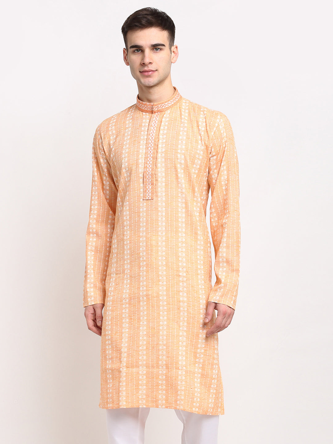 Jompers Men's Woven Kurta - Orange | Grocsy