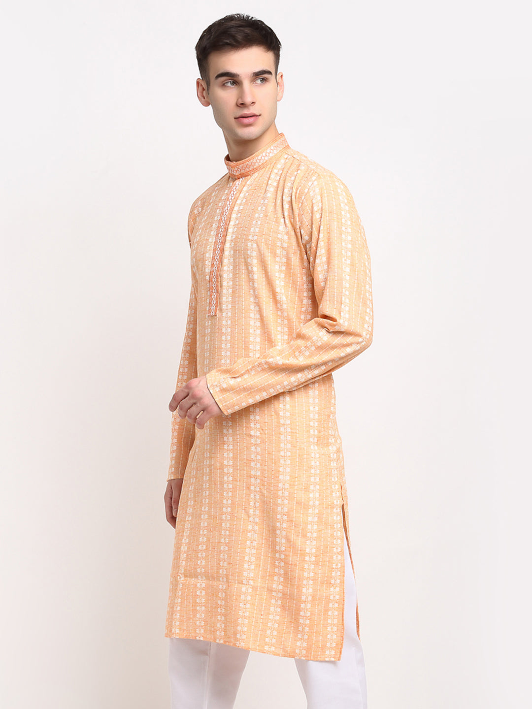 Jompers Men's Woven Kurta - Orange | Grocsy