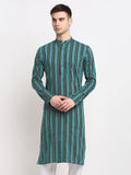 Jompers Men's Green Cotton Striped Kurta Only | Grocsy