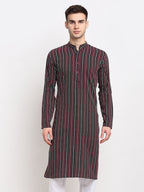Jompers Men's Maroon Cotton Striped Kurta Only | Grocsy