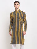 Jompers Men's Mustard Cotton Striped Kurta Only | Grocsy
