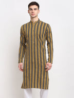 Jompers Men's Mustard Cotton Striped Kurta Only | Grocsy