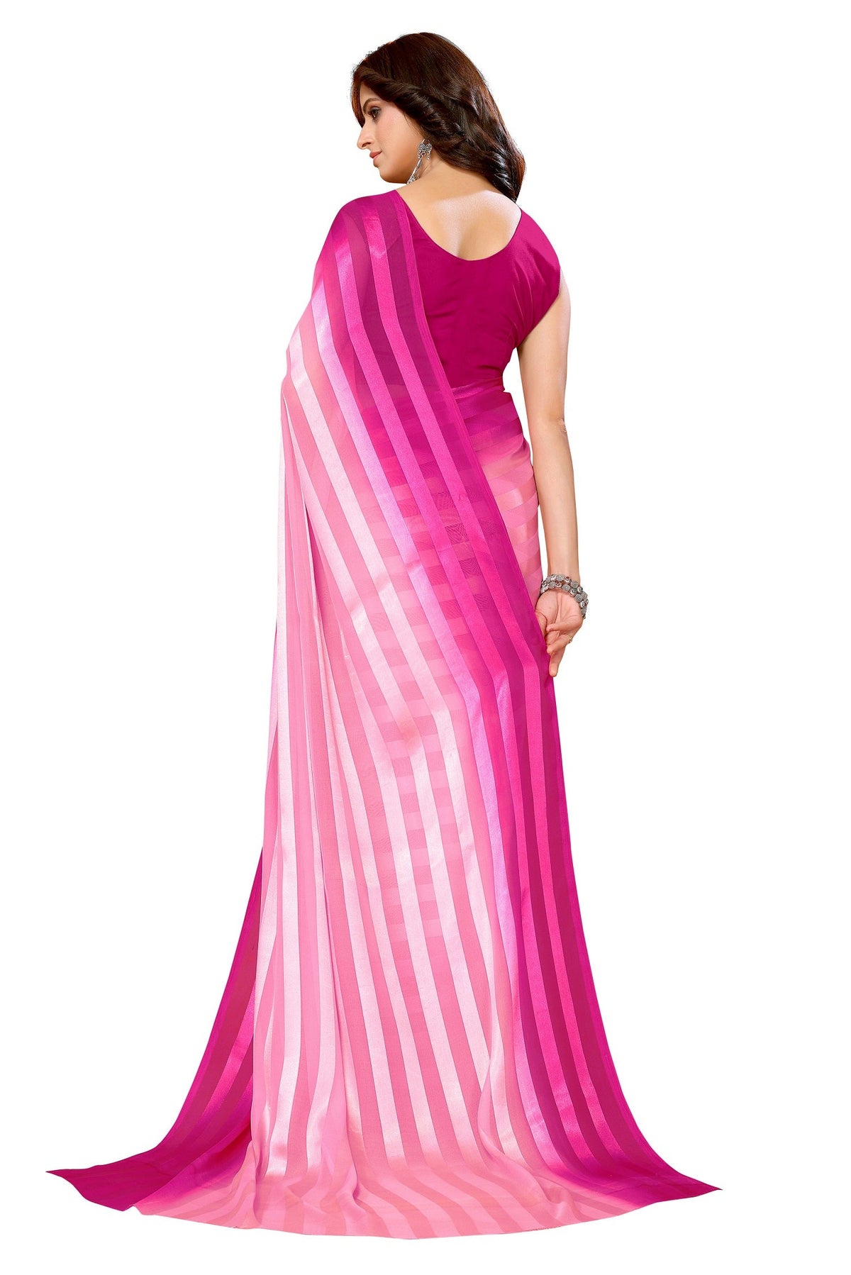 Vamika Georgette Satin Pink Desinger Satin Patta Saree | Grocsy