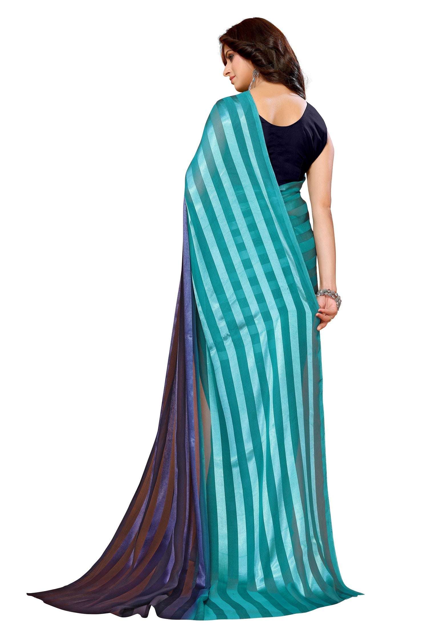 Vamika Georgette Satin Green Desinger Satin Patta Saree | Grocsy
