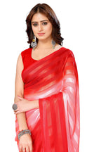 Vamika Georgette Satin Red Desinger Satin Patta Saree | Grocsy