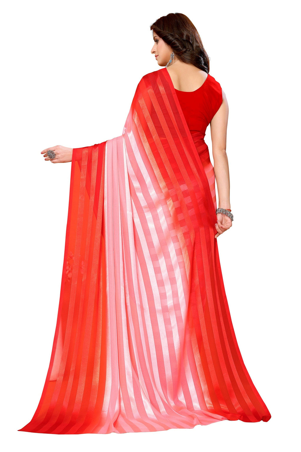 Vamika Georgette Satin Red Desinger Satin Patta Saree | Grocsy
