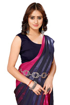 Vamika Georgette Satin Navy Desinger Satin Patta Saree | Grocsy