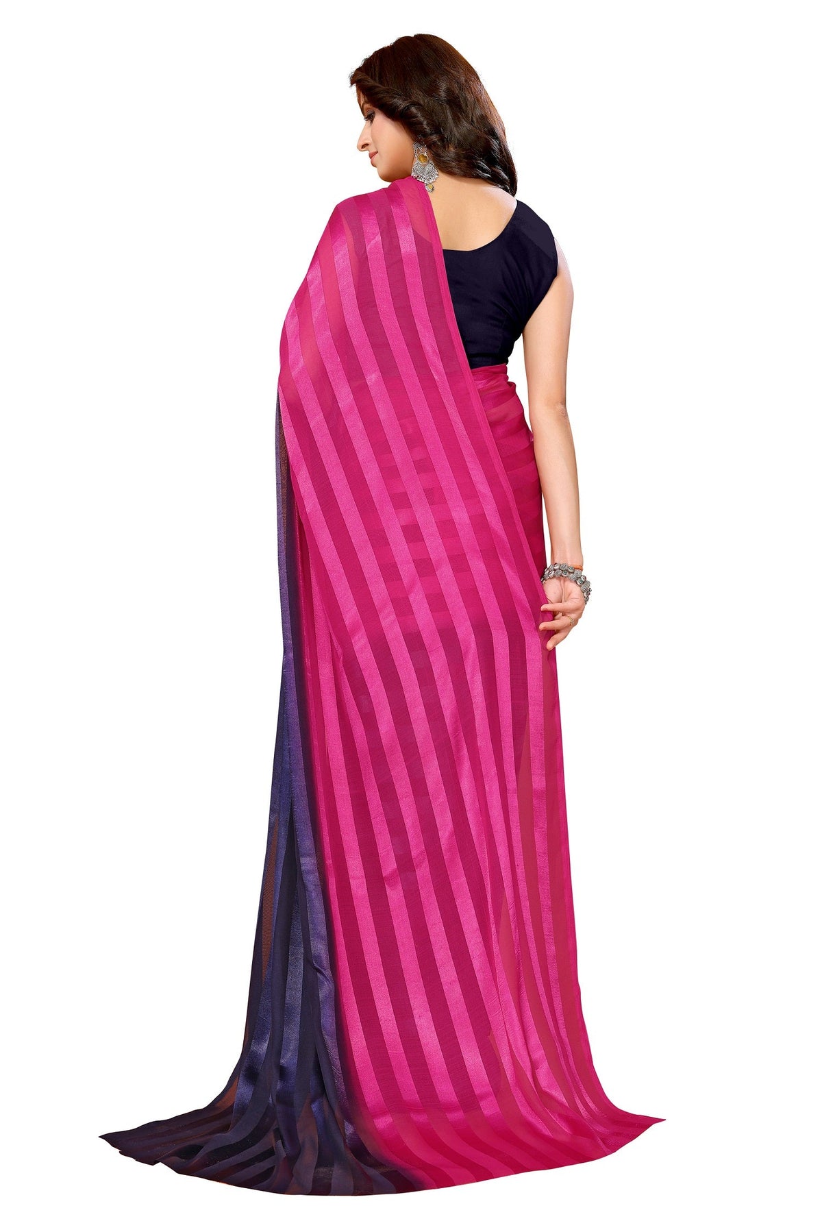 Vamika Georgette Satin Navy Desinger Satin Patta Saree | Grocsy