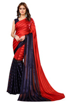 Vamika Georgette Satin Red Desinger Satin Patta Saree | Grocsy