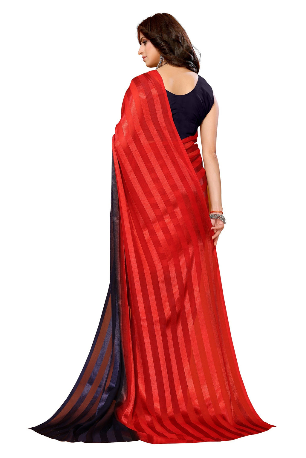 Vamika Georgette Satin Red Desinger Satin Patta Saree | Grocsy