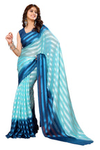 Vamika Georgette Satin Sky Blue Desinger Satin Patta Saree | Grocsy