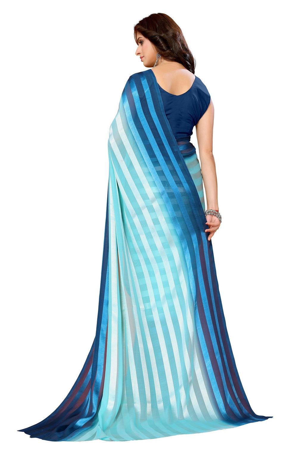 Vamika Georgette Satin Sky Blue Desinger Satin Patta Saree | Grocsy