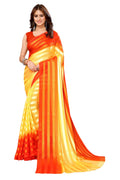 Vamika Georgette Satin Yellow Desinger Satin Patta Saree | Grocsy