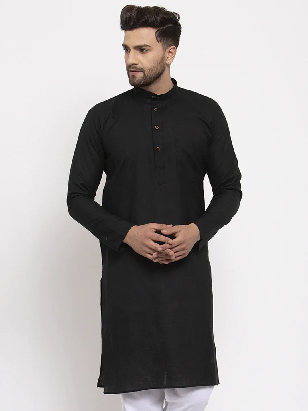 Jompers Men's Black & White Solid Kurta Only | Grocsy