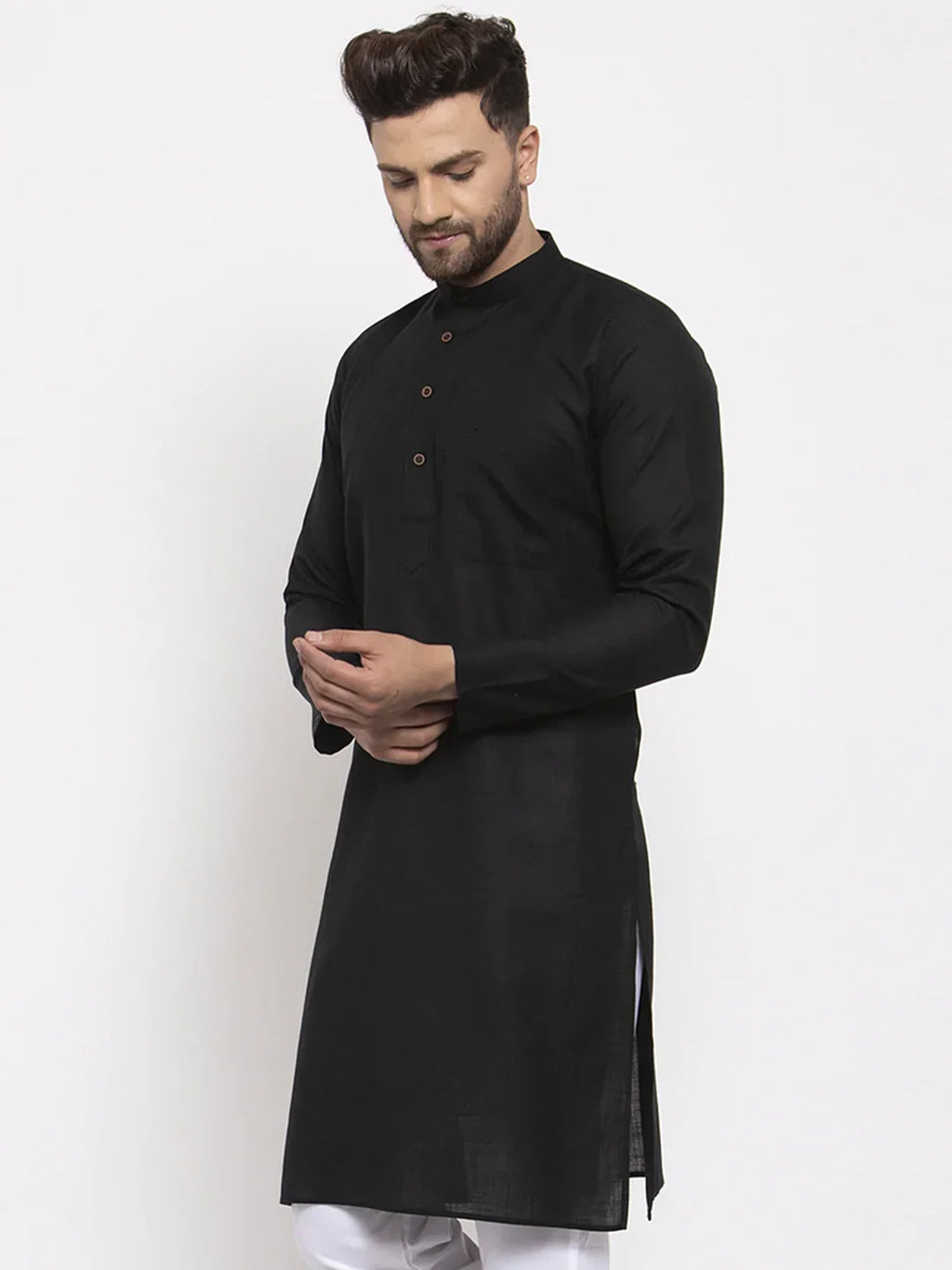 Jompers Men's Black & White Solid Kurta Only | Grocsy