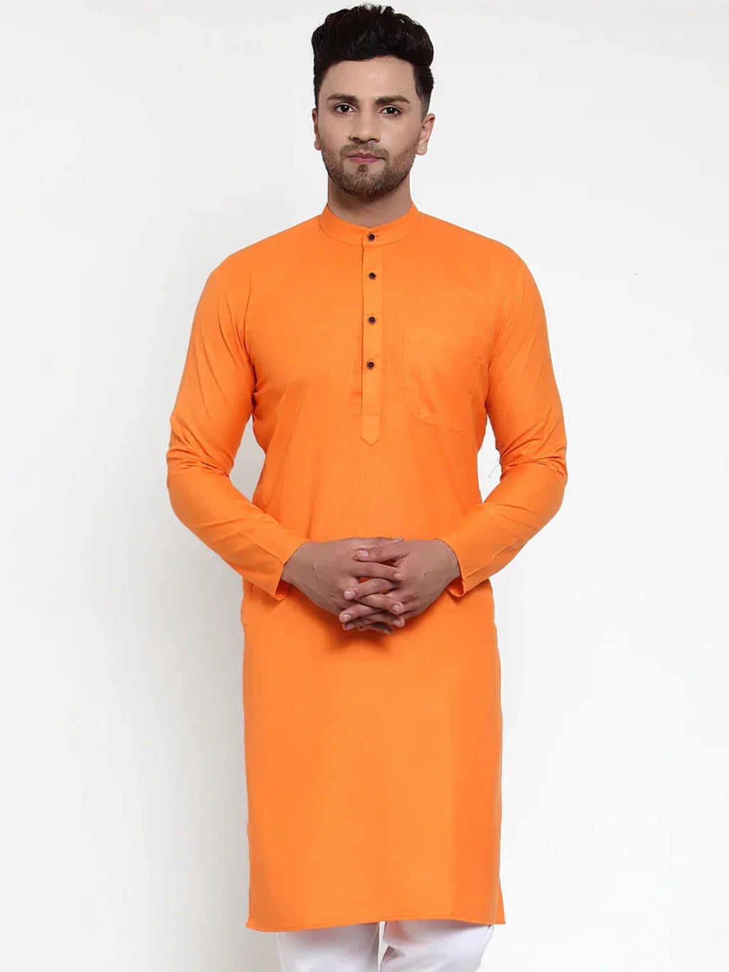 Jompers Men's Orange & White Solid Kurta Only | Grocsy