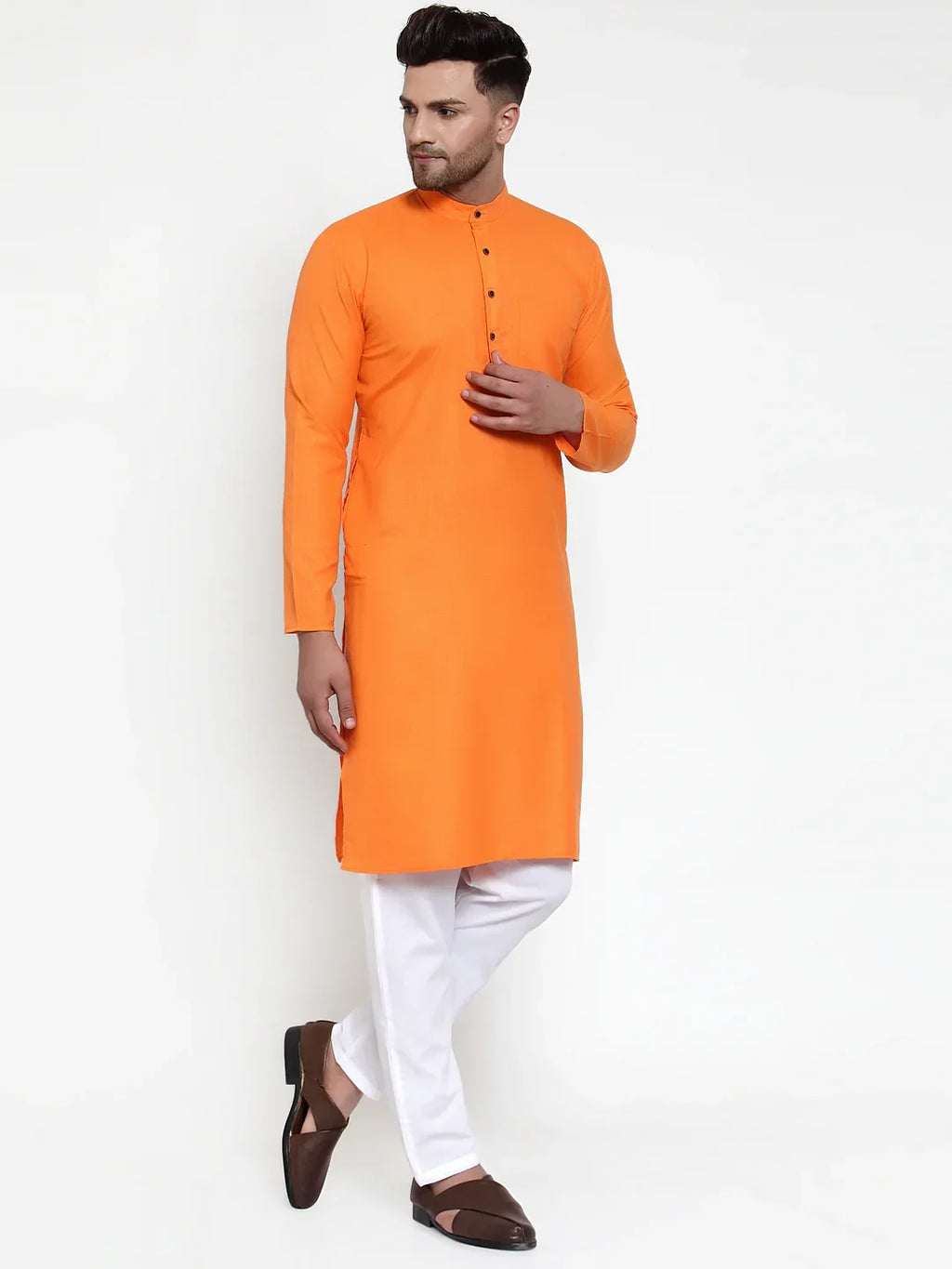 Jompers Men's Orange & White Solid Kurta Only | Grocsy