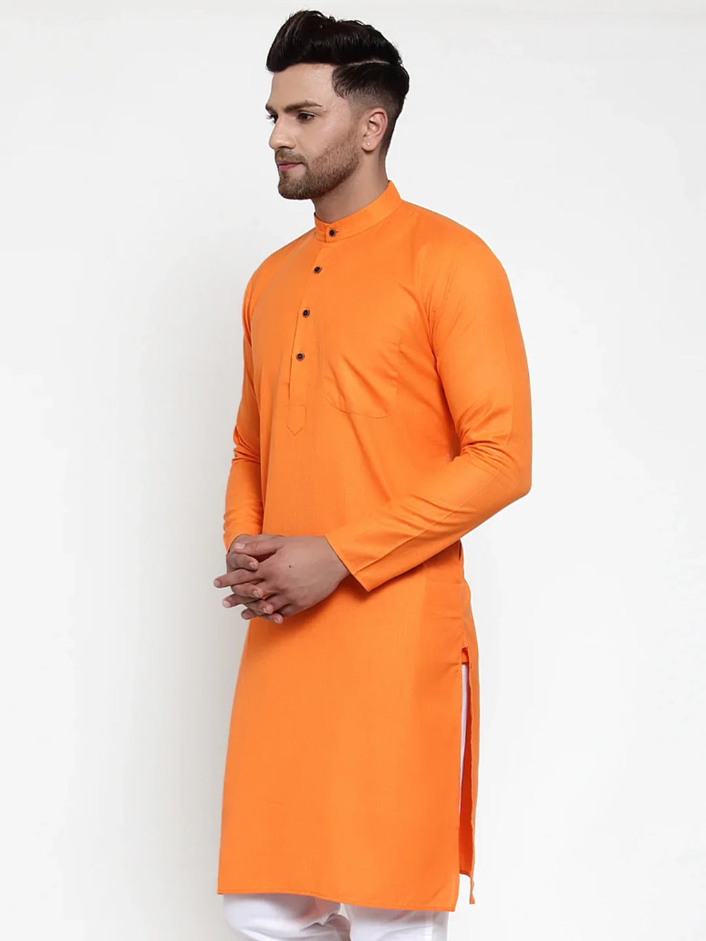 Jompers Men's Orange & White Solid Kurta Only | Grocsy