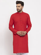 Jompers Men's Red & White Solid Kurta Only | Grocsy