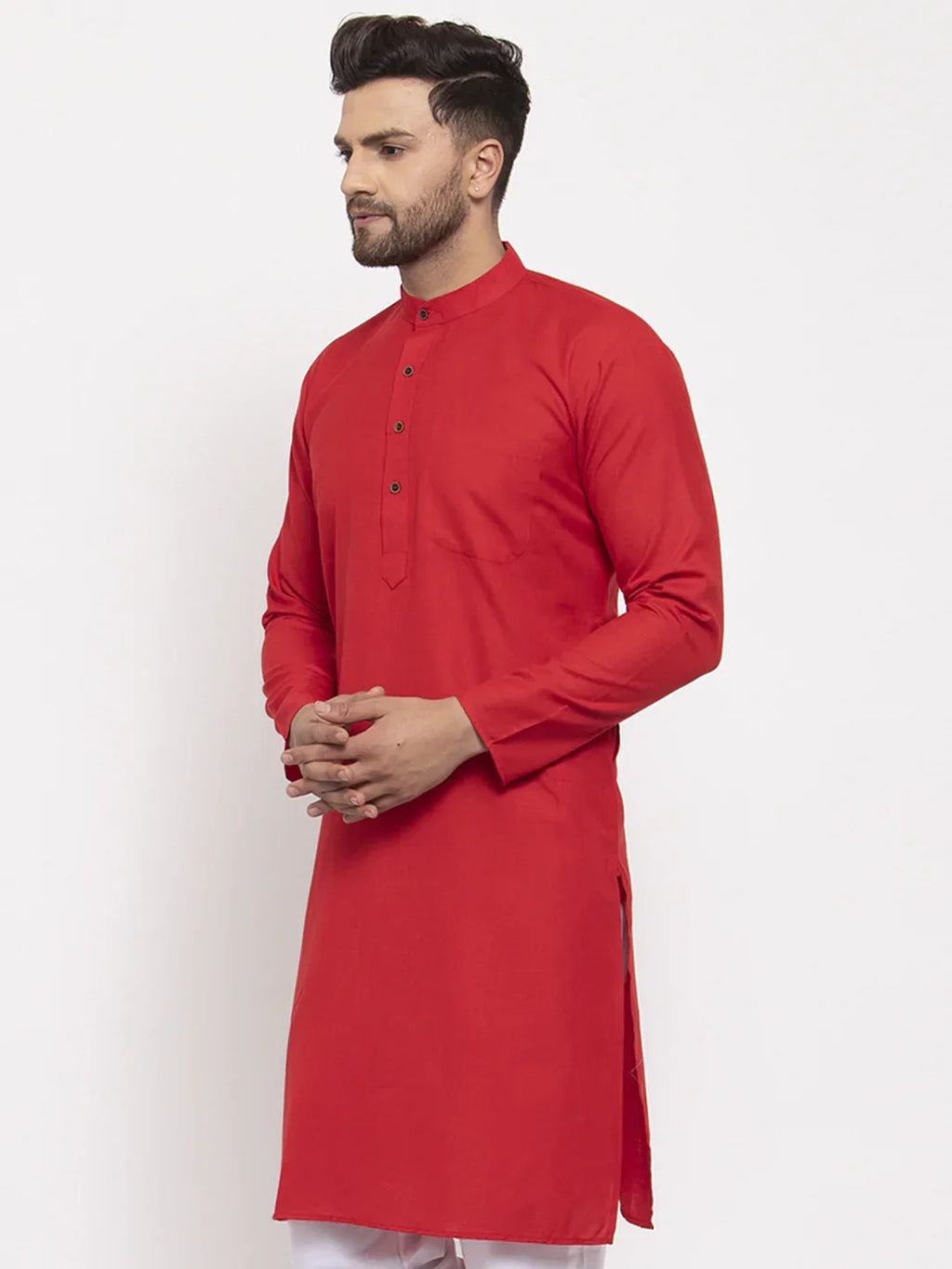 Jompers Men's Red & White Solid Kurta Only | Grocsy