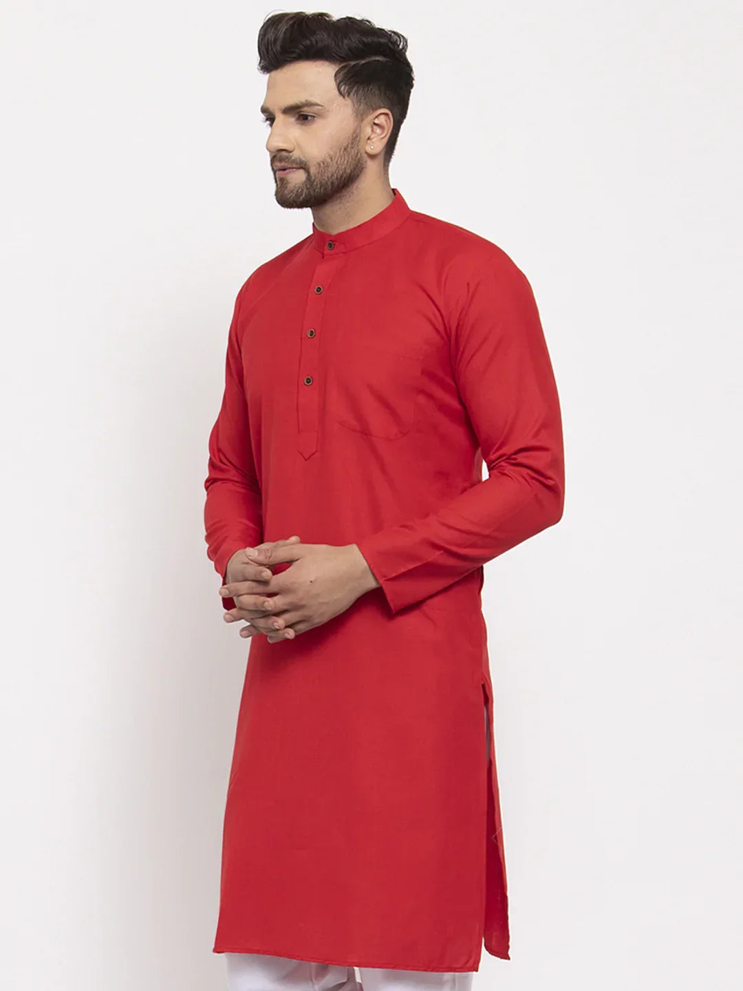 Jompers Men's Red & White Solid Kurta Only | Grocsy