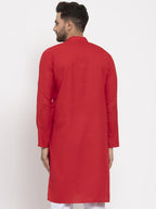 Jompers Men's Red & White Solid Kurta Only | Grocsy