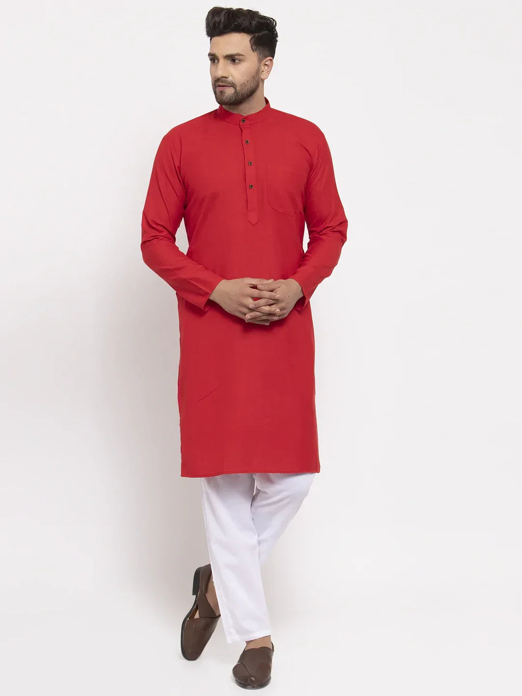 Jompers Men's Red & White Solid Kurta Only | Grocsy